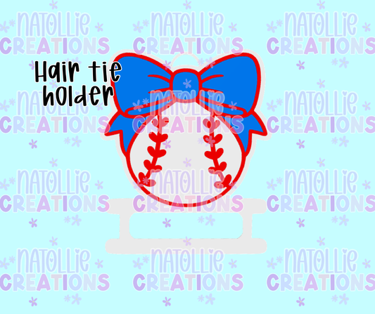Baseball WITH Bow Hair Tie Holder