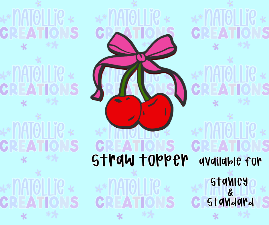 Cherry WITH Bow Straw Topper