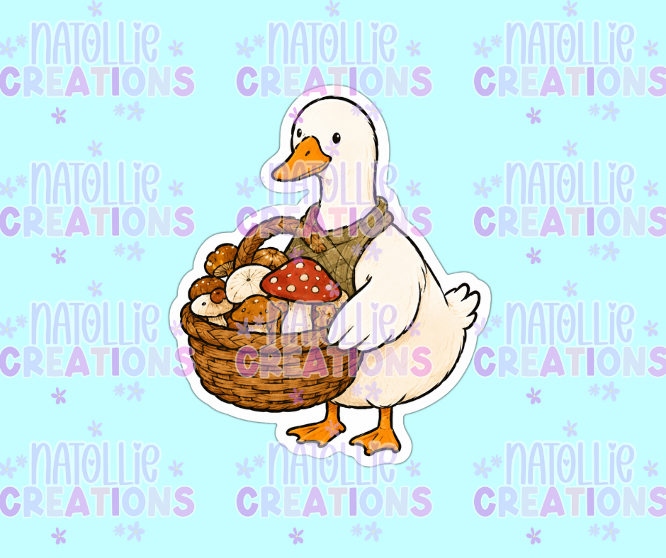 Mushroom Basket Goose Die Cut Sticker