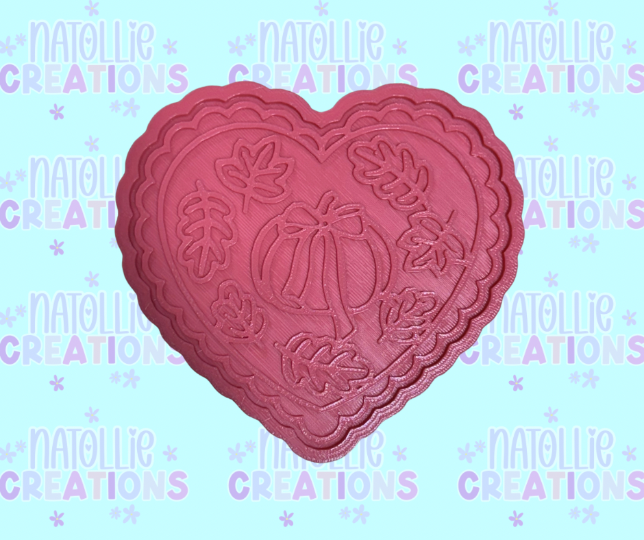 Pumpkin & Leaves Scallop Heart Insert Freshie Silicone Mold