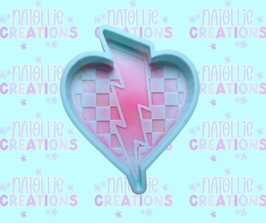 Checkered Heart W/ Lightning Bolt Freshie Silicone Mold