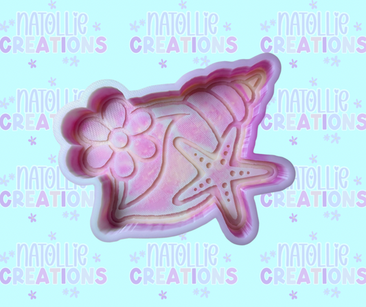 Long Seashell W/ Flower & Starfish Freshie Silicone Mold