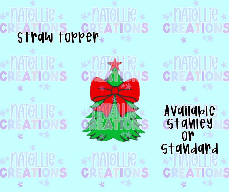 Christmas Tree W/ Bow Straw Topper