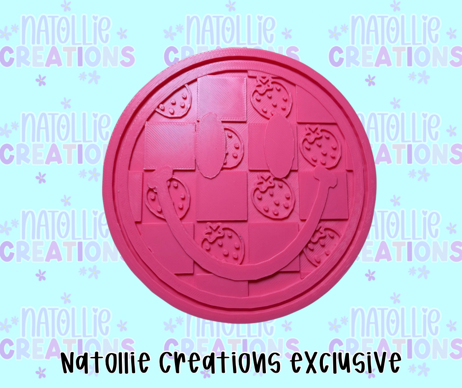 Checkered Strawberry Smiley Insert Freshie Silicone Mold