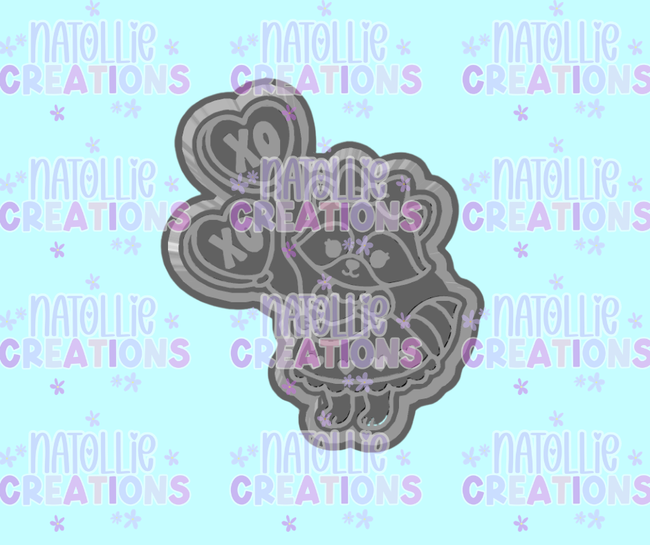 Raccoon XO Heart Balloons Freshie Silicone Mold