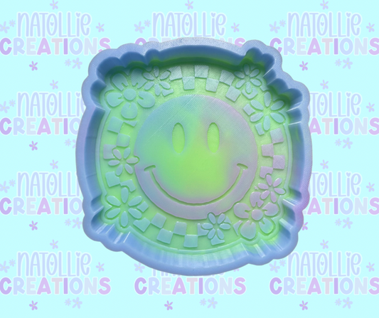 Floral Checkered Smiley Freshie Silicone Mold