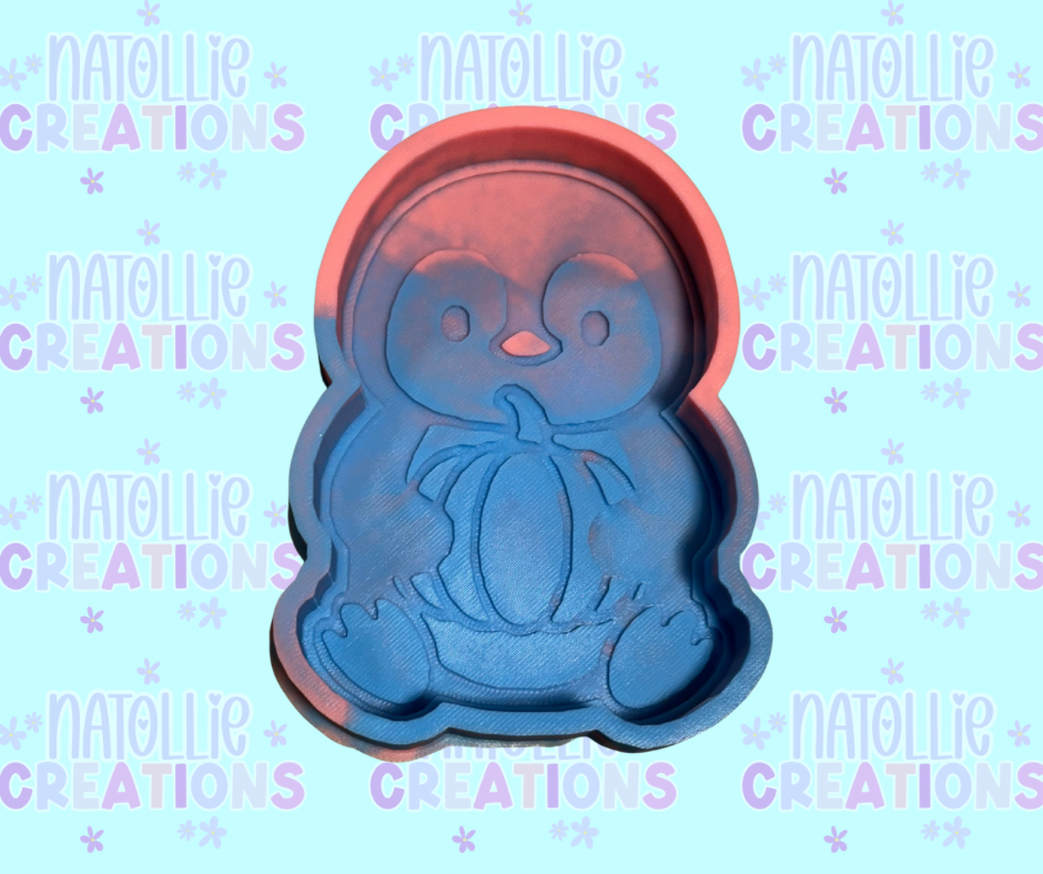 Penguin Holding Pumpkin Freshie Silicone Mold