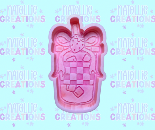Checkered Iced Drink W Strawberry Bow Freshie Silicone Mold