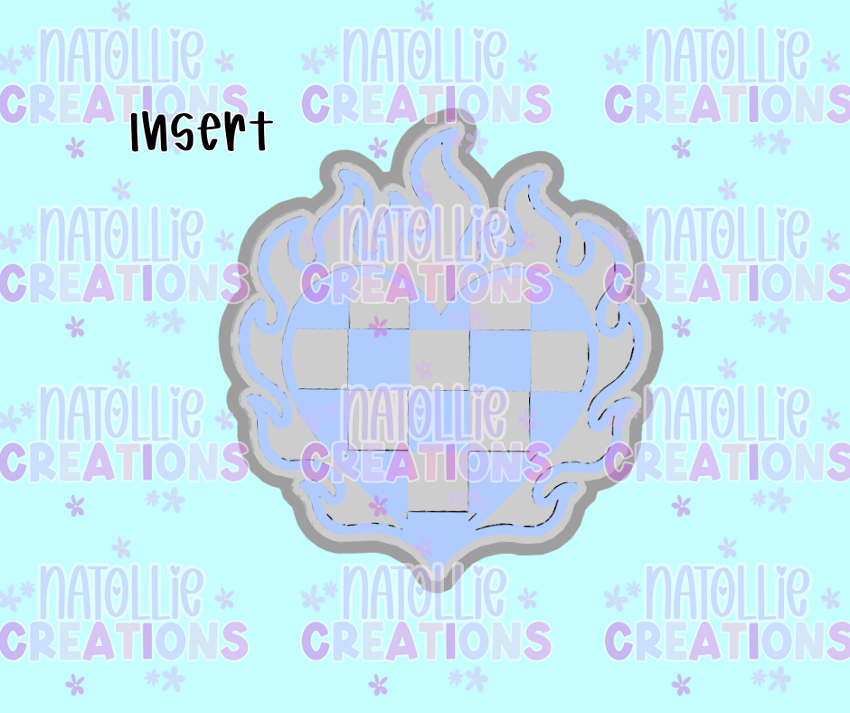 Checkered Heart On Fire Insert Freshie Silicone Mold